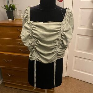 Forever 21 Ruched Green Cropped Blouse